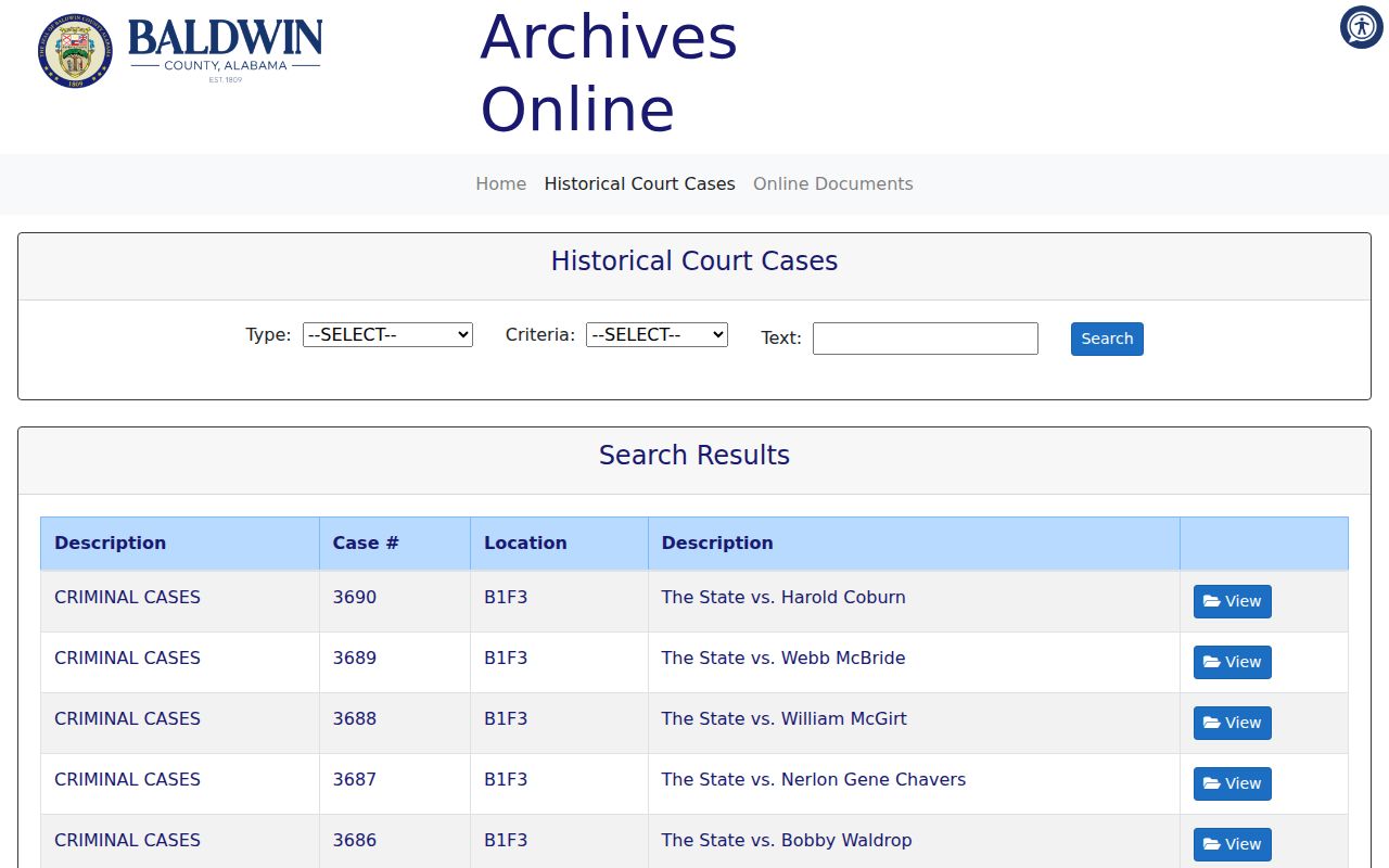 Baldwin County court dockets historical court cases archive