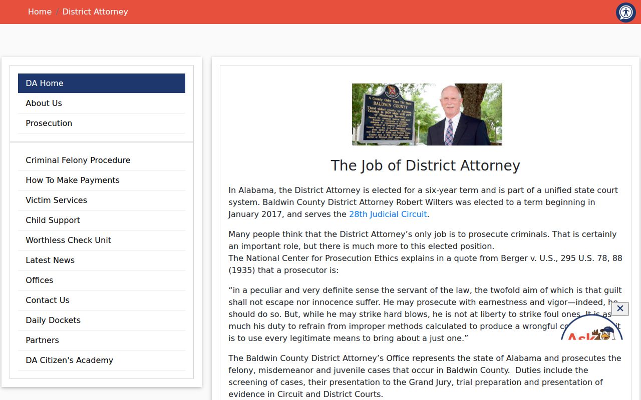 Baldwin County court dockets District Attorney prosecution page