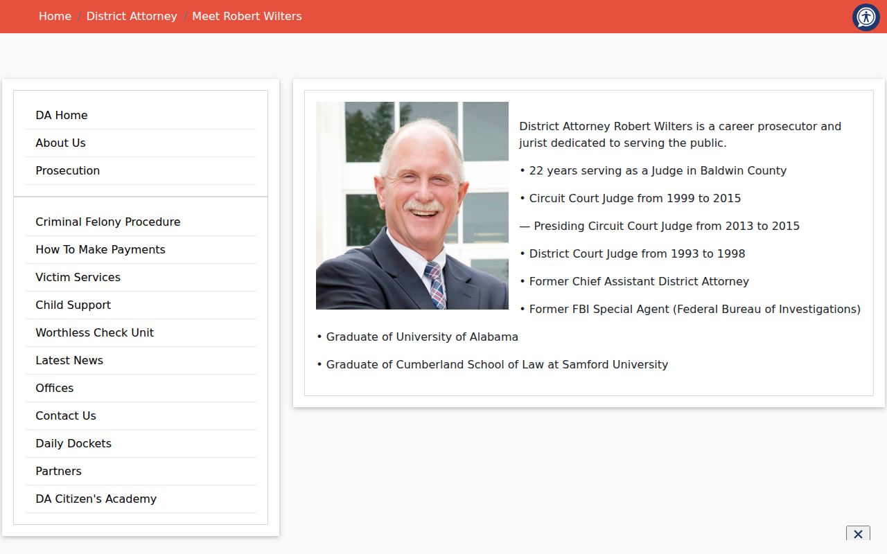 Baldwin County criminal court records District Attorney Robert Wilters biography