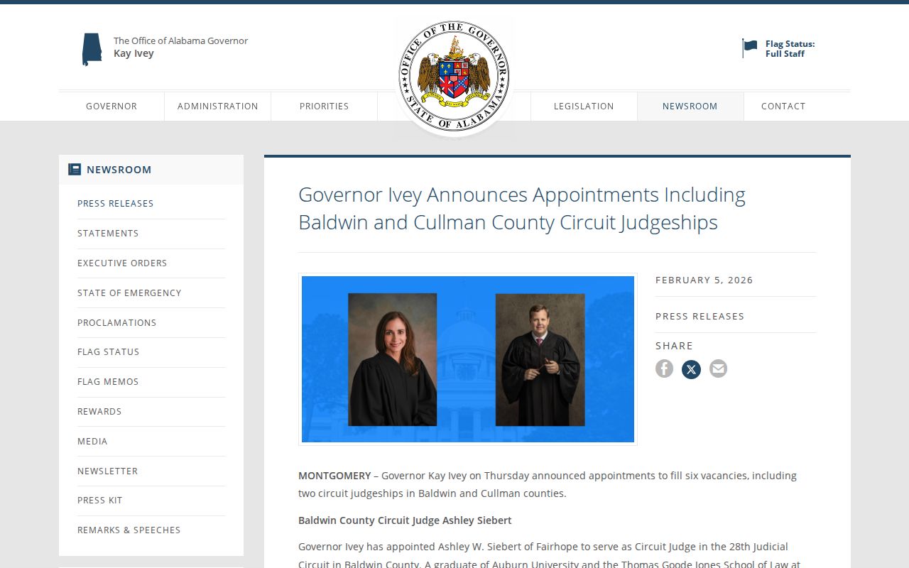 Baldwin County Circuit Court judge appointment record