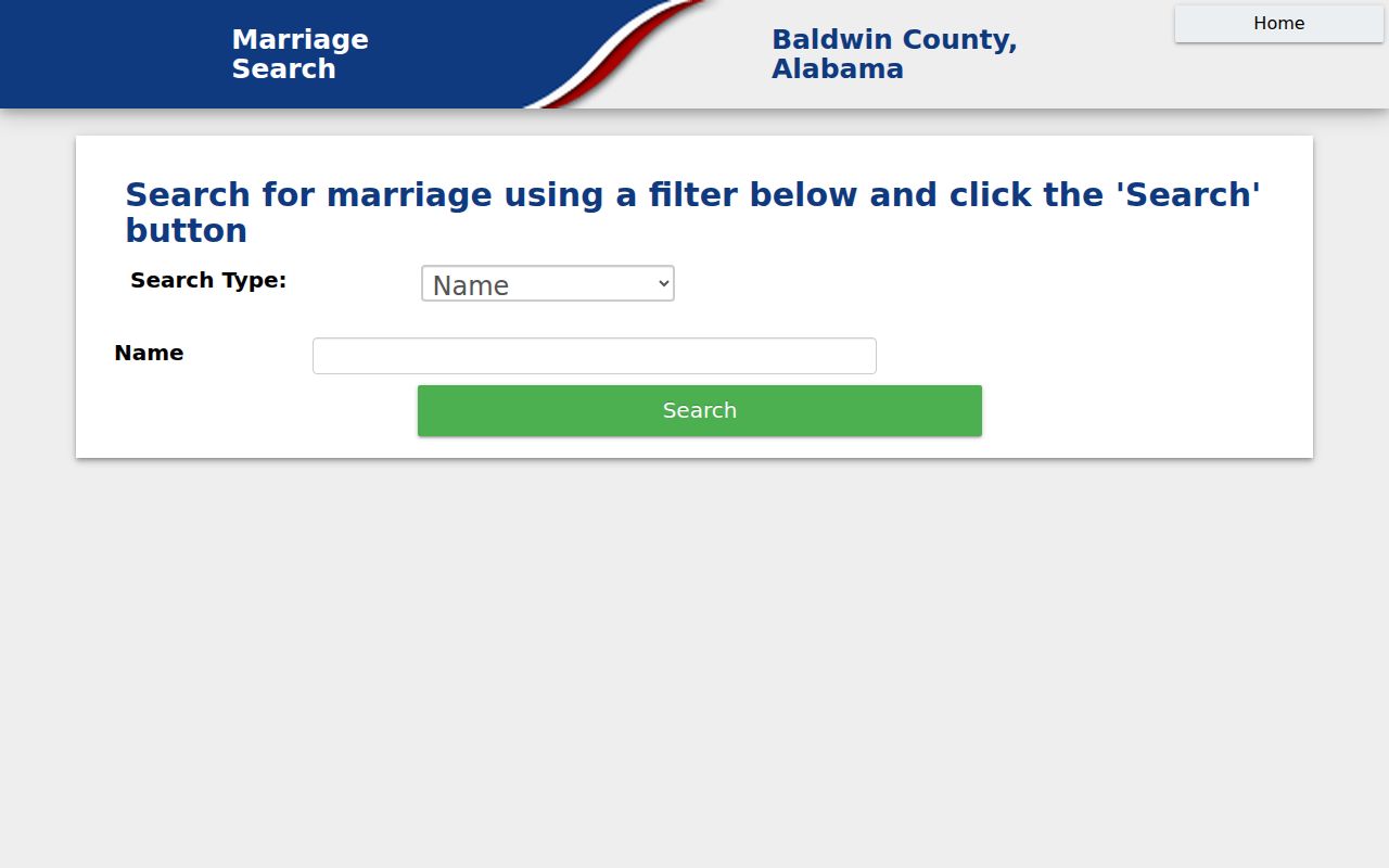 Baldwin County marriage records search fields